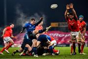 23 January 2021; Luke McGrath of Leinster clears his lines under pressure from Jean Kleyn of Munster during the Guinness PRO14 match between Munster and Leinster at Thomond Park in Limerick. Photo by Eóin Noonan/Sportsfile