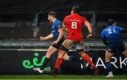 23 January 2021; Jordan Larmour of Leinster celebrates after scoring his side's first try during the Guinness PRO14 match between Munster and Leinster at Thomond Park in Limerick. Photo by Ramsey Cardy/Sportsfile