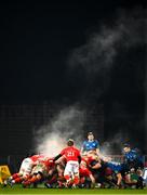 23 January 2021; Steam rises from a scrum during the Guinness PRO14 match between Munster and Leinster at Thomond Park in Limerick. Photo by Ramsey Cardy/Sportsfile