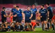 23 January 2021; Leinster players, from left, Thomas Clarkson, Ross Molony, Rónan Kelleher, Ed Byrne, Josh van der Flier, Andrew Porter and James Ryan celebrate at the final whistle of the Guinness PRO14 match between Munster and Leinster at Thomond Park in Limerick. Photo by Eóin Noonan/Sportsfile