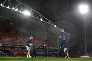 23 January 2021; Rhys Ruddock, left, Will Connors, centre, and Caelan Doris of Leinster prior to the Guinness PRO14 match between Munster and Leinster at Thomond Park in Limerick. Photo by Ramsey Cardy/Sportsfile