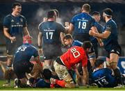 23 January 2021; Leinster players, including James Ryan and Jordan Larmour, celebrate at the final whistle of the Guinness PRO14 match between Munster and Leinster at Thomond Park in Limerick. Photo by Ramsey Cardy/Sportsfile