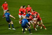 23 January 2021; Mike Haley of Munster supported by Gavin Coombes, is tackled by Robbie Henshaw of Leinster during the Guinness PRO14 match between Munster and Leinster at Thomond Park in Limerick. Photo by Ramsey Cardy/Sportsfile