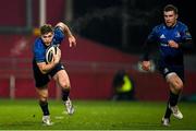 23 January 2021; Jordan Larmour, left, and Luke McGrath of Leinster during the Guinness PRO14 match between Munster and Leinster at Thomond Park in Limerick. Photo by Ramsey Cardy/Sportsfile