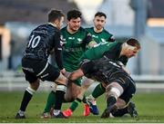 24 January 2021; Shane Delahunt of Connacht is tackled by Dan Lydiate of Ospreys during the Guinness PRO14 match between Connacht and Ospreys at The Sportsground in Galway. Photo by Brendan Moran/Sportsfile