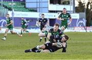 24 January 2021; Stephen Myler of Ospreys is tackled by Kieran Marmion of Connacht during the Guinness PRO14 match between Connacht and Ospreys at The Sportsground in Galway. Photo by Piaras Ó Mídheach/Sportsfile