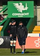 24 January 2021; Justin Tipuric of Ospreys with head coach Toby Booth prior to the Guinness PRO14 match between Connacht and Ospreys at The Sportsground in Galway. Photo by Brendan Moran/Sportsfile