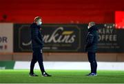 30 January 2021; Leinster Head Coach Leo Cullen, left, and senior coach Stuart Lancaster prior to the Guinness PRO14 match between Scarlets and Leinster at Parc y Scarlets in Llanelli, Wales. Photo by Chris Fairweather/Sportsfile