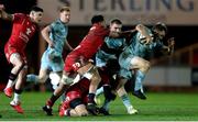 30 January 2021; Liam Turner of Leinster is tackled by Tyler Morgan and Sam Lousi of Scarlets during the Guinness PRO14 match between Scarlets and Leinster at Parc y Scarlets in Llanelli, Wales. Photo by Gareth Everitt/Sportsfile