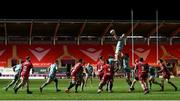 30 January 2021; Ross Molony of Leinster wins a lineout during the Guinness PRO14 match between Scarlets and Leinster at Parc y Scarlets in Llanelli, Wales. Photo by Gareth Everitt/Sportsfile