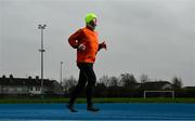 1 February 2021; Ian Lawton from Navan, Co Meath running his 10th marathon in 10 days around Claremont Stadium Track in Navan, Co Meath. The 1st of February 2021 marks the 10 year anniversary of the passing of Ian's son Hank who he is running in rememberance of and also in solidarity with other bereaved parents. Photo by David Fitzgerald/Sportsfile