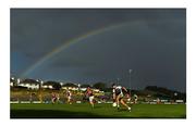 25 July 2020; A moment that seems frozen in time. It’s hard to say which makes the more lasting impression – the guesting rainbow or James O’Donoghue’s left-foot solo technique. Photo by Brendan Moran/Sportsfile This image may be reproduced free of charge when used in conjunction with a review of the book &quot;A Season of Sundays 2020&quot;. All other usage © Sportsfile