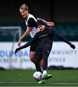 2 February 2021; Darragh Leahy, right, and Greg Sloggett during a Dundalk Pre-Season training session at Oriel Park in Dundalk, Louth. Photo by Ben McShane/Sportsfile