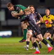 5 February 2021; Jack Carty of Connacht is tackled by Jordan Williams of Dragons during the Guinness PRO14 match between Dragons and Connacht at Rodney Parade in Newport, Wales. Photo by Mark Lewis/Sportsfile