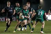 5 February 2021; Sean O’Brien of Connacht offloads to team-mate Kieran Marmion, 21, during the Guinness PRO14 match between Dragons and Connacht at Rodney Parade in Newport, Wales. Photo by Gareth Everett/Sportsfile