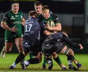 5 February 2021; Shane Delahunt of Connacht is tackled by Greg Bateman and Ben Fry of Dragons during the Guinness PRO14 match between Dragons and Connacht at Rodney Parade in Newport, Wales. Photo by Mark Lewis/Sportsfile