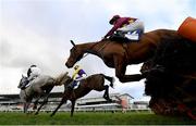 6 February 2021; Holymacapony, right, with Rachael Blackmore up, jumps the last first time around during the Nathaniel Lacy & Partners Solicitors `€50,000 Cheltenham Bonus For Stable Staff` Novice Hurdle on day 1 of the Dublin Racing Festival at Leopardstown Racecourse in Dublin. Photo by Harry Murphy/Sportsfile