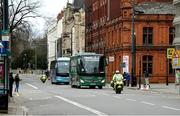 7 February 2021; The Ireland team bus makes it's way down a deserted Westgate Street prior to the Guinness Six Nations Rugby Championship match between Wales and Ireland at the Principality Stadium in Cardiff, Wales. Photo by Gareth Everett/Sportsfile