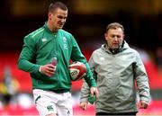 7 February 2021; Jonathan Sexton of Ireland with skills & kicking coach Richie Murphy prior to the Guinness Six Nations Rugby Championship match between Wales and Ireland at the Principality Stadium in Cardiff, Wales. Photo by Gareth Everett/Sportsfile
