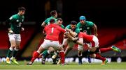 7 February 2021; Robbie Henshaw of Ireland is tackled by Alun Wyn Jones and Wyn Jones of Wales during the Guinness Six Nations Rugby Championship match between Wales and Ireland at the Principality Stadium in Cardiff, Wales. Photo by Chris Fairweather/Sportsfile