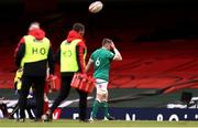 7 February 2021; Peter O'Mahony of Ireland leaves the pitch after being shown a red card during the Guinness Six Nations Rugby Championship match between Wales and Ireland at the Principality Stadium in Cardiff, Wales. Photo by Chris Fairweather/Sportsfile