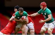 7 February 2021; Hugo Keenan of Ireland is tackled by Ken Owens of Wales during the Guinness Six Nations Rugby Championship match between Wales and Ireland at the Principality Stadium in Cardiff, Wales. Photo by Chris Fairweather/Sportsfile