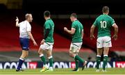 7 February 2021; Peter O'Mahony of Ireland, 2nd from right, leaves the pitch after bring shown a red card by referee Wayne Barnes during the Guinness Six Nations Rugby Championship match between Wales and Ireland at the Principality Stadium in Cardiff, Wales. Photo by Gareth Everett/Sportsfile