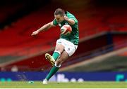 7 February 2021; Jonathan Sexton of Ireland kicks a penalty during the Guinness Six Nations Rugby Championship match between Wales and Ireland at the Principality Stadium in Cardiff, Wales. Photo by Chris Fairweather/Sportsfile