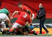 7 February 2021; Tadhg Beirne of Ireland scores his side's first try during the Guinness Six Nations Rugby Championship match between Wales and Ireland at the Principality Stadium in Cardiff, Wales. Photo by Chris Fairweather/Sportsfile