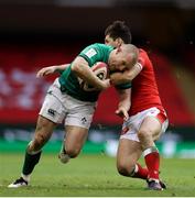 7 February 2021; Keith Earls of Ireland is tackled by Tomos Williams of Wales during the Guinness Six Nations Rugby Championship match between Wales and Ireland at the Principality Stadium in Cardiff, Wales. Photo by Chris Fairweather/Sportsfile