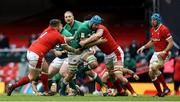 7 February 2021; Tadhg Beirne of Ireland is tackled by Wyn Jones and Adam Beard of Wales during the Guinness Six Nations Rugby Championship match between Wales and Ireland at the Principality Stadium in Cardiff, Wales. Photo by Chris Fairweather/Sportsfile