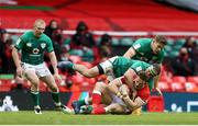 7 February 2021; Hallam Amos of Wales is high tackled by Rob Herring of Ireland during the Guinness Six Nations Rugby Championship match between Wales and Ireland at the Principality Stadium in Cardiff, Wales. Photo by Gareth Everett/Sportsfile