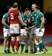 7 February 2021; Billy Burns of Ireland, centre, reacts after the final whistle of the Guinness Six Nations Rugby Championship match between Wales and Ireland at the Principality Stadium in Cardiff, Wales. Photo by Gareth Everett/Sportsfile