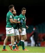 7 February 2021; Ireland players, from left, Will Connors, Jamison Gibson-Park and Billy Burns of Ireland at the final whistle of the Guinness Six Nations Rugby Championship match between Wales and Ireland at the Principality Stadium in Cardiff, Wales. Photo by Gareth Everett/Sportsfile