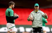 7 February 2021; Ireland assistant coach Mike Catt with Ross Byrne prior to the Guinness Six Nations Rugby Championship match between Wales and Ireland at the Principality Stadium in Cardiff, Wales. Photo by Gareth Everett/Sportsfile