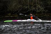 7 February 2021; Jenny Egan, Irish Canoeist, accompanying Jon Simmons, Canoeing Ireland National Talent Development Coach and Head Junior Coach of Salmon Leap Canoe Club, during the final day of completing 7 marathons in 7 days in a kayak to help raise awareness and funds for the Jigsaw charity, a mental health charity for young people in Ireland, at Salmon Leap Canoe Club in Leixlip, Kildare. Donations can be made at: https://www.idonate.ie/fundraiser/11396494_7x7--7-marathons-in-7-days-for-jigsaw-in-a-kayak-.html Photo by Piaras Ó Mídheach/Sportsfile