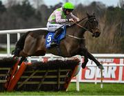 6 February 2021; Sharjah, with Paddy Mullins up, jumps the last during the Chanelle Pharma Irish Champion Hurdle on day 1 of the Dublin Racing Festival at Leopardstown Racecourse in Dublin. Photo by Harry Murphy/Sportsfile