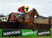 7 February 2021; Minella Indo, left, with Rachael Blackmore up, and The Storyteller, with Keith Donoghue up, during the Paddy Power Irish Gold Cup on day two of the Dublin Racing Festival at Leopardstown Racecourse in Dublin. Photo by Seb Daly/Sportsfile