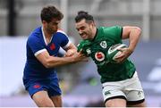 14 February 2021; James Lowe of Ireland is tackled by Matthieu Jalibert of France during the Guinness Six Nations Rugby Championship match between Ireland and France at the Aviva Stadium in Dublin. Photo by Brendan Moran/Sportsfile