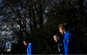 15 February 2021; Luke McGrath, left, Hugh O'Sullivan, centre, and James Tracy arrive for Leinster Rugby squad training at UCD in Dublin. Photo by Ramsey Cardy/Sportsfile