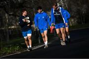 15 February 2021; Scott Penny, left, Chris Cograve, centre, and Niall Comerford arrive for Leinster Rugby squad training at UCD in Dublin. Photo by Ramsey Cardy/Sportsfile