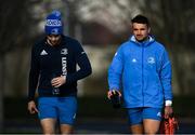 15 February 2021; Harry Byrne, left, and Cian Kelleher arrive for Leinster Rugby squad training at UCD in Dublin. Photo by Ramsey Cardy/Sportsfile