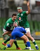 14 February 2021; Billy Burns of Ireland in action against Arthur Vincent of France during the Guinness Six Nations Rugby Championship match between Ireland and France at the Aviva Stadium in Dublin. Photo by Brendan Moran/Sportsfile