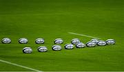 14 February 2021; A genegal view of rugby balls prior to the Guinness Six Nations Rugby Championship match between Ireland and France at the Aviva Stadium in Dublin. Photo by Brendan Moran/Sportsfile