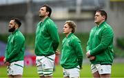 14 February 2021; Ireland players, from left, Jamison Gibson-Park, Tadhg Beirne, Craig Casey and Tadhg Furlong prior to the Guinness Six Nations Rugby Championship match between Ireland and France at the Aviva Stadium in Dublin. Photo by Ramsey Cardy/Sportsfile