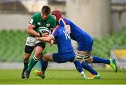 14 February 2021; CJ Stander of Ireland is tackled by Matthieu Jalibert of France during the Guinness Six Nations Rugby Championship match between Ireland and France at the Aviva Stadium in Dublin. Photo by Ramsey Cardy/Sportsfile