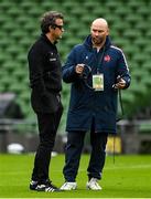 14 February 2021; France head coach Fabien Galthie, left, with performance director Thibault Giraud prior to the Guinness Six Nations Rugby Championship match between Ireland and France at the Aviva Stadium in Dublin. Photo by Brendan Moran/Sportsfile