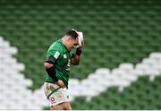 14 February 2021; Cian Healy of Ireland leaves the pitch for a head injury assessment during the Guinness Six Nations Rugby Championship match between Ireland and France at the Aviva Stadium in Dublin. Photo by Ramsey Cardy/Sportsfile