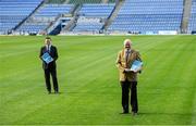 16 February 2021; Uachtarán Chumann Lúthchleas Gael John Horan, right, and Ard Stiúrthóir of the GAA Tom Ryan pitchside at Croke Park in Dublin after a remote media briefing announcing the 2020 GAA Annual Report and Financial Accounts. Photo by Brendan Moran/Sportsfile