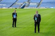 16 February 2021; GAA Commercial Director & Croke Park Stadium Director Peter McKenna, right, and GAA Director of Finance Ger Mulryan pitchside at Croke Park in Dublin after a remote media briefing announcing the 2020 GAA Annual Report and Financial Accounts. Photo by Brendan Moran/Sportsfile